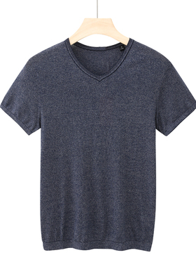 CA102卡断码清仓夏季中青年男士深蓝色V领打底简约休闲短袖T恤衫