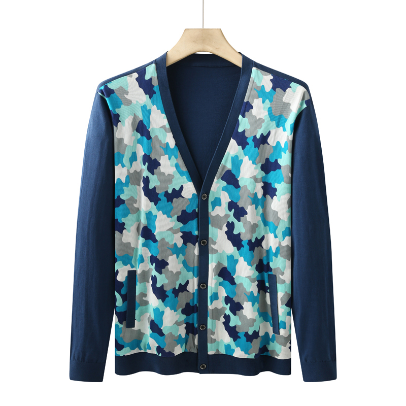 印花拼色薄款针织衫开衫