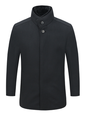 SF324圣断码清仓早春季男士保暖兔毛内胆立领黑色羊毛羊绒呢大衣