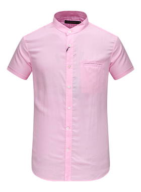 SF154圣换季断码清仓夏季款男士简约职业装时尚粉色立领短袖衬衫