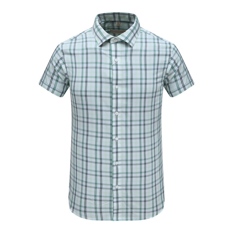 绿色格子舒适全棉免烫短袖衬衫