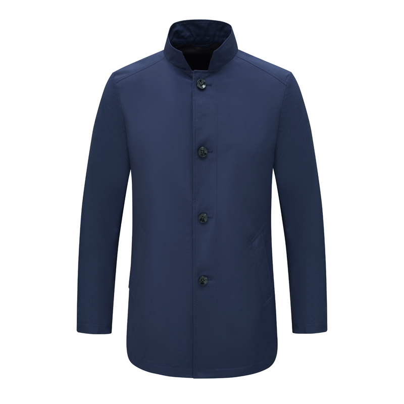 立领简约休闲风衣春秋深蓝色