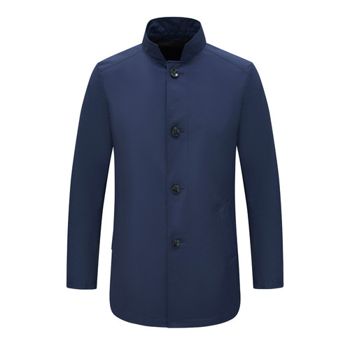 立领简约休闲风衣春秋深蓝色