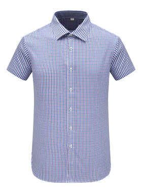 MY133美尔断码清仓夏季男士简约红蓝小格子全棉免烫舒适短袖衬衫