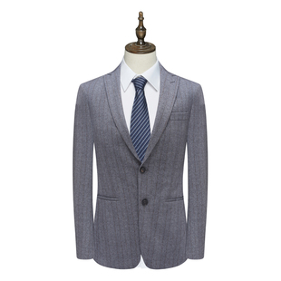 商务绅士休闲灰色条纹两粒扣西服外套 男士 B1604鸟断码 清仓春秋款