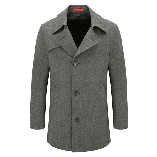 灰色中长款翻领羊毛呢大衣