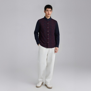 衬衫 CA766卡换季 商务休闲拼色立领弹力羊毛蚕丝长袖 清仓男士 断码