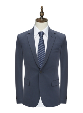 PL2卡B都S断码清仓春秋款男士商务绅士修身灰蓝色一粒扣弹力西装