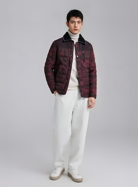 CA680卡换季断码清仓秋冬季中年男简约时尚印花红色翻领薄款棉衣