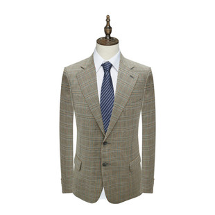 商务绅士格子羊毛两粒扣无开衩商务西装 男士 清仓春秋款 PL80皮断码