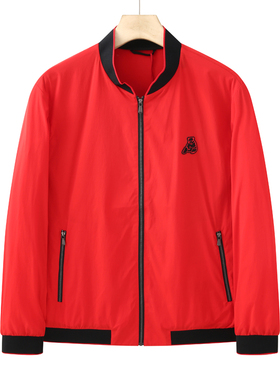 CA362卡换季断码清仓秋季男士时尚休闲红色棒球领弹力锦纶夹克衫