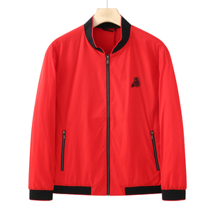 CA362卡换季断码清仓秋季男士时尚休闲红色棒球领弹力锦纶夹克衫