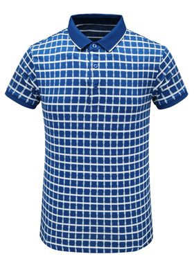 MY160美尔断码清仓夏季男士全棉简约休闲蓝色格子翻领短袖POLO衫