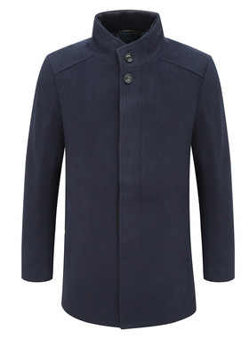 MY483美断码清仓秋冬中年男士商务休闲立领深蓝色52.9％羊毛大衣