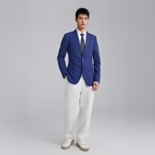 CA381卡换季 深蓝格子77.9％羊毛两粒扣职业西服 时尚 断码 清仓男士