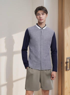 SF105圣换季断码清仓秋季款男士时尚商务休闲拼色小翻领长袖衬衫