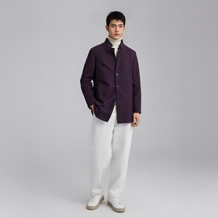 CA343卡换季 清仓秋冬中年男休闲立领暗红色57.1％羊毛呢大衣 断码