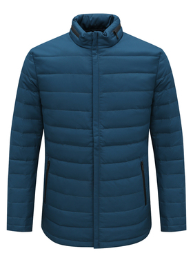 SF351圣断码清仓早春中年男士薄款83％白鸭绒蓝色立领羽绒服外套