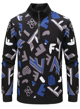 H925换季断码清仓秋季男士时尚潮流黑色印花高领套头长袖休闲卫衣