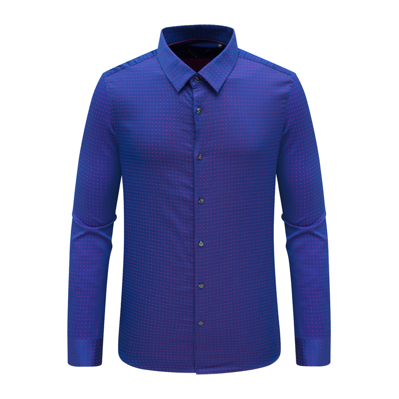 深蓝提花长袖衬衫81％棉