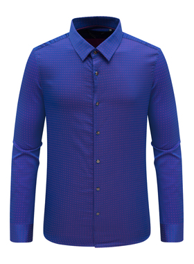 Q1671九换季断码清仓秋季款男士商务休闲深蓝提花81％棉长袖衬衫