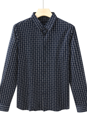 CA224卡换季断码清仓秋季男士商务休闲深蓝格子全棉弹力长袖衬衫