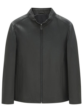 H1269断码清仓春秋款男士简约时尚休闲黑色立领绵羊皮夹克衫外套