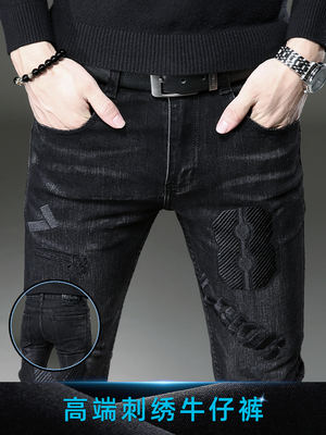 欧洲站绣花印花牛仔裤经典黑色2025夏季新休闲修身裤的男人