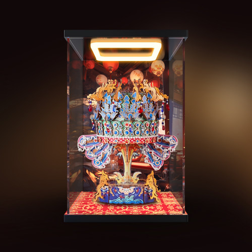 带灯展示盒适用 国博衍艺凤冠木质拼图立体模型积木亚克力防尘罩