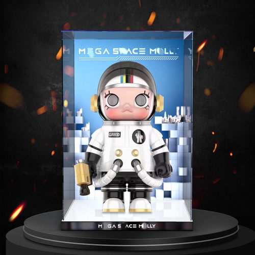 泡泡玛特1000%SPACE MOLLY MONCLER盟可睐蒙口宇航员亚克力展示盒