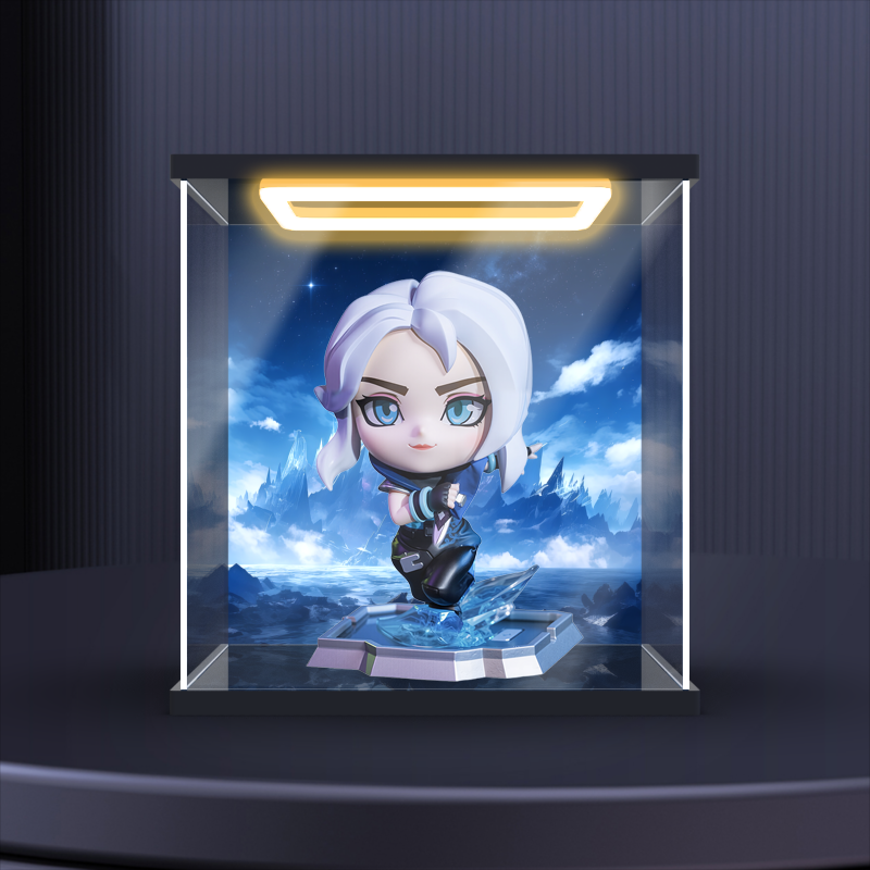 回灯亚克力透明展示盒适用无畏契约捷风Q版手办瓦罗兰特桌面摆件