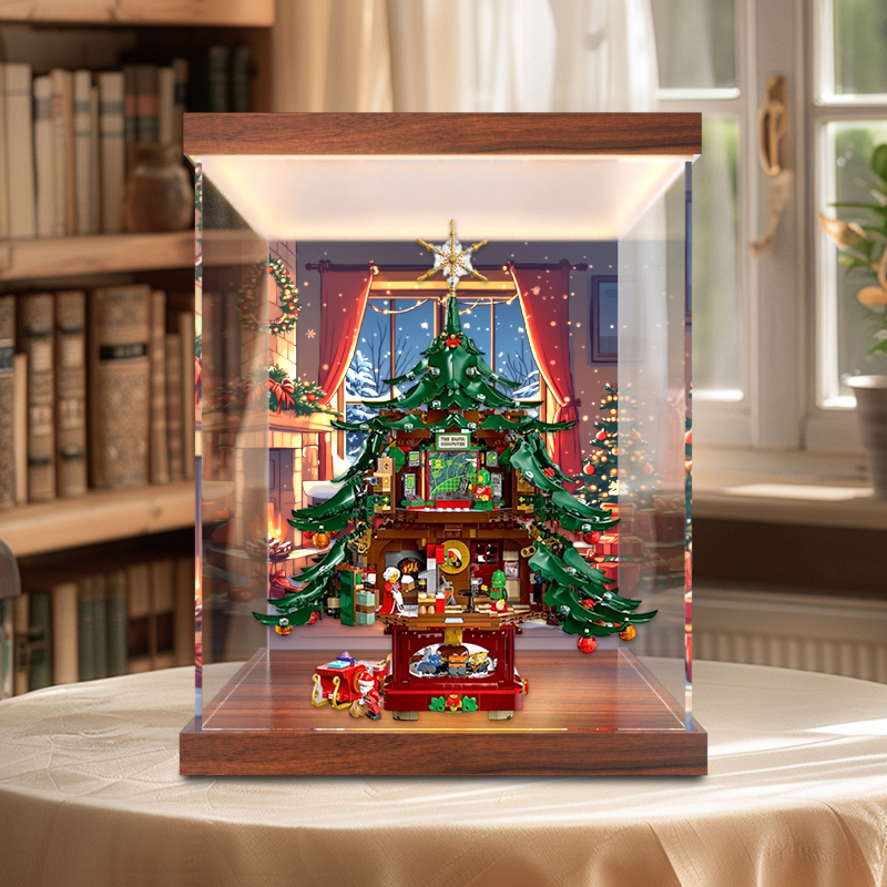 灯箱亚克力展示适用于41843家庭圣诞树积木摆件玩具防尘展示架