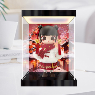 川帝适用泡泡玛特MOLLY马上有钱1/8可动人偶摆件防尘灯箱展示盒