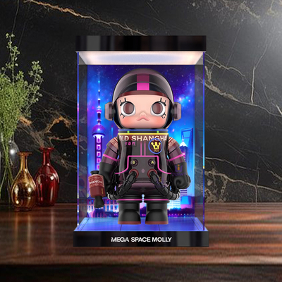 适用POPMART泡泡玛特Molly 400%上海城市限定2带灯光防尘罩展示盒