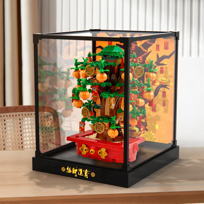 亚克力展示盒适用高达40648 摇钱树玩具积木模型罩拼装木纹防尘罩