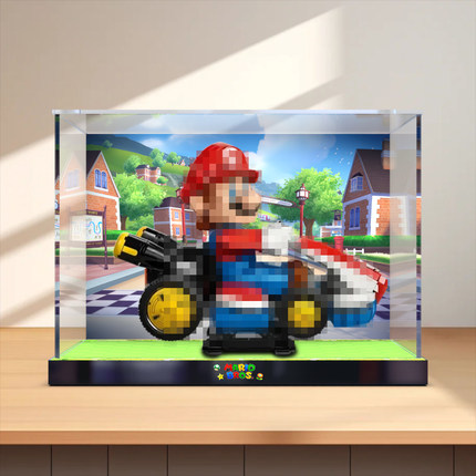 防尘罩收纳盒透明手办摆件展示架适用72037马力欧卡丁车积木模型