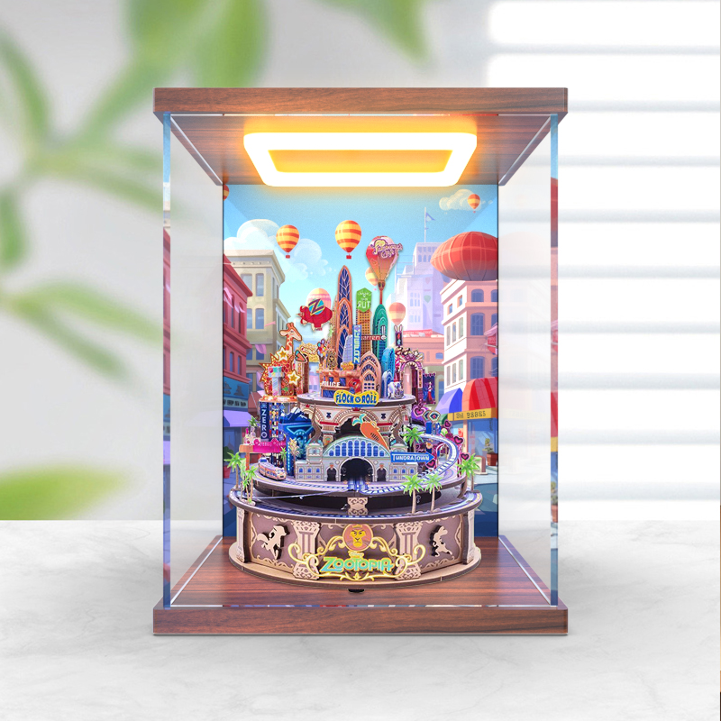 防尘罩适用迪士尼疯狂动物城八音盒3D立体拼图模型回型灯展示盒