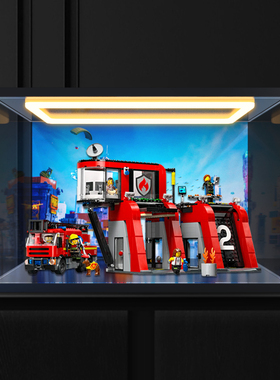 适用 le高城市系列 60414 现代化消防局积木回型灯可开门展示盒