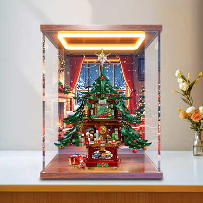 亚克力灯光展示盒适用于41843家庭圣诞树积木摆件玩具防尘展示架