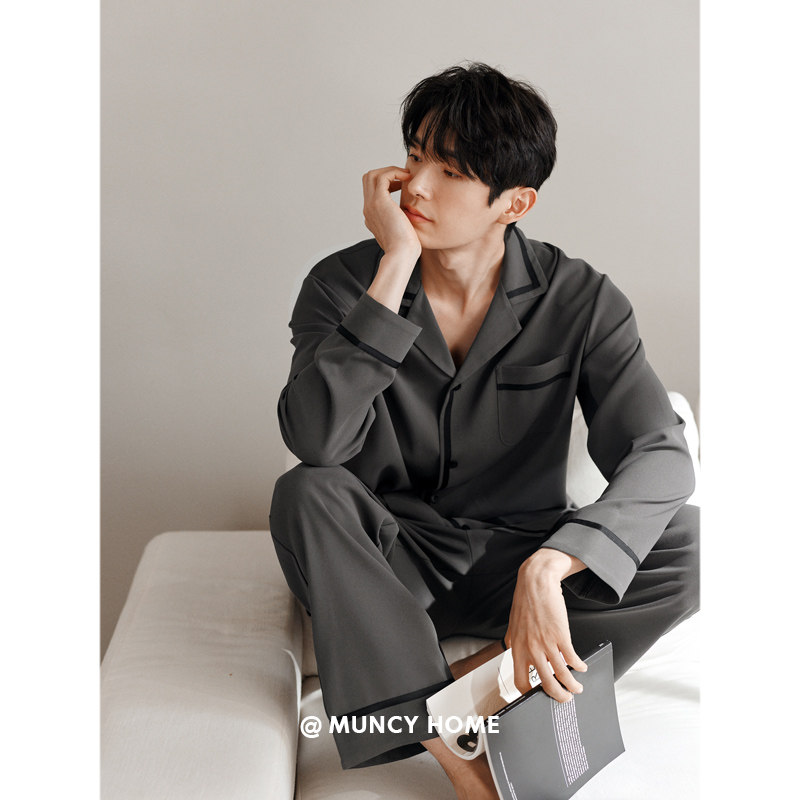 曼系男士睡衣春秋季简约休闲风灰色套装新款柔软棉长袖开衫家居服,女士内衣/男士内衣/家居服,睡衣/家居服套装,淘宝优惠券,粉丝福利购,淘宝优惠卷