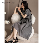 曼系睡裙女夏季 过膝可爱少女家居服全棉条纹睡衣 梭织纯棉宽松大码