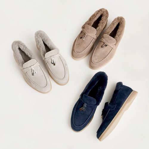 割草机老k 海狸毛~加绒加厚保暖毛毛鞋乐福鞋女复古2025冬季新款