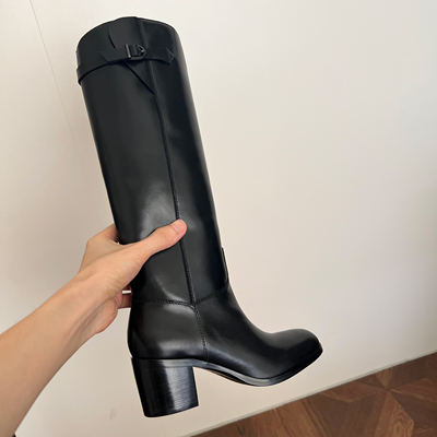 割草机老k 中高跟骑士靴直筒靴不过膝靴 里外全真皮长靴2025新款