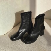 复古短靴女靴子瘦瘦靴2025秋冬新款 割草机老k 方头侧拉链中跟法式