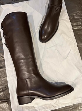 割草机老k 可调节皮带扣后拉链马靴骑士靴不过膝真皮长靴直筒靴子
