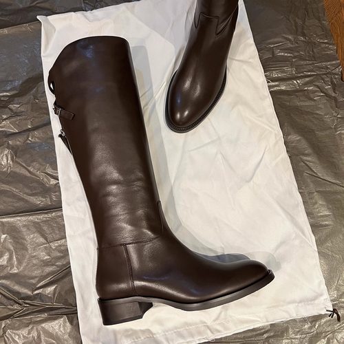 割草机老k 可调节皮带扣后拉链马靴骑士靴不过膝真皮长靴直筒靴子