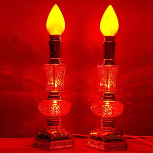LED插电蜡烛电烛台供佛灯长明灯供奉财神灯无烟蜡烛灯佛前供灯/对