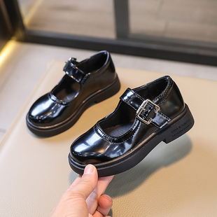 黑色软底公主鞋 春秋女童单鞋 配裙子2024新款 英伦风儿童防滑小皮鞋
