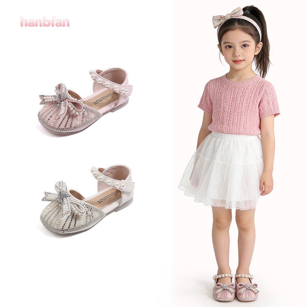 女童水钻蝴蝶公主鞋2026春夏新款演出包头凉鞋小女孩珍珠表演单鞋