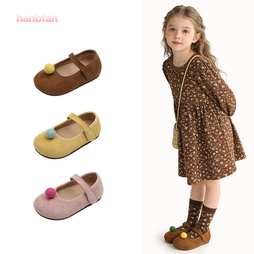 女童春季绒布魔术贴浅口公主鞋